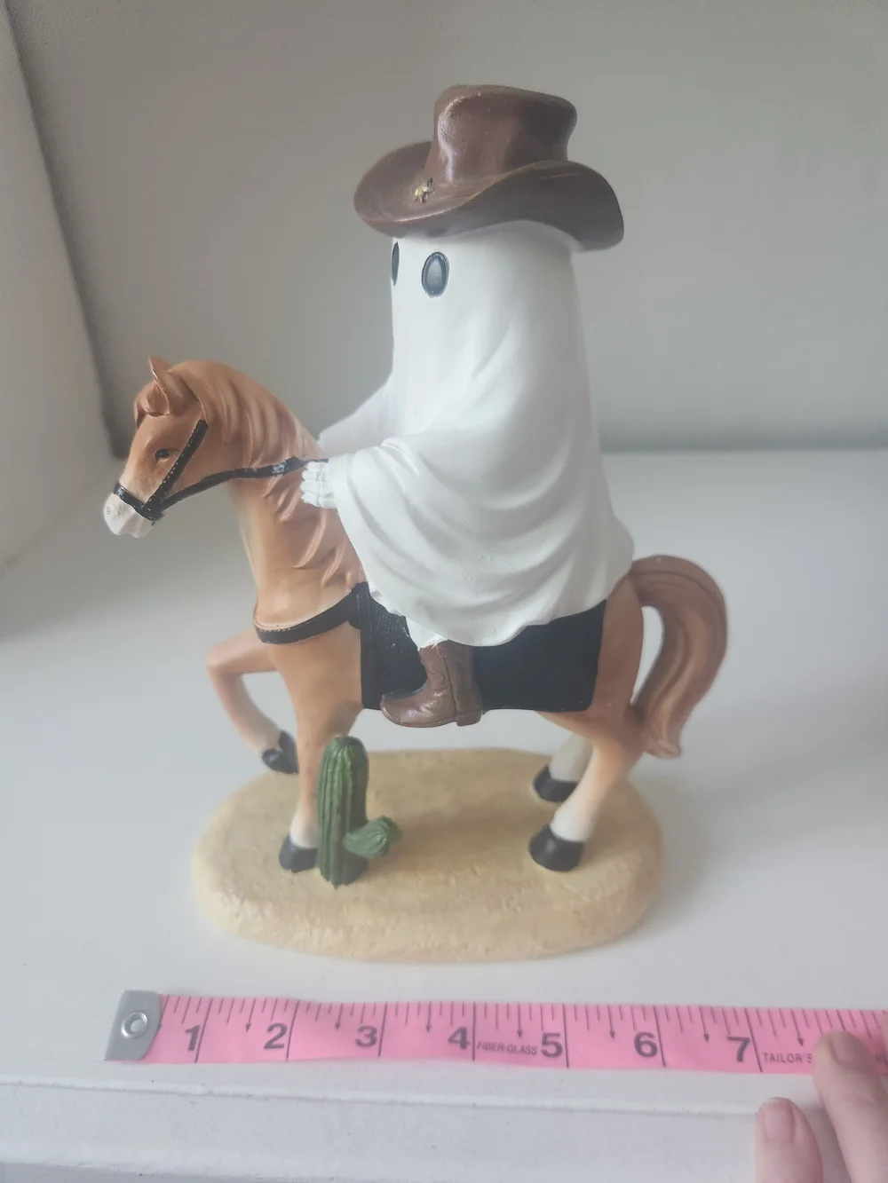 Ghost Cowboy Riding A Horse Figurine - White and Brown Western Decor Resin